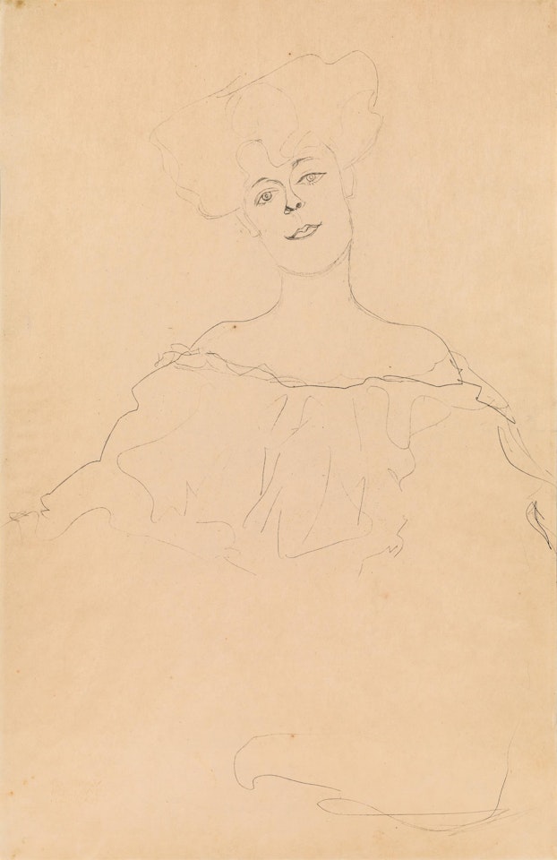 Portrait with large cleavage facing forward (portrait study of a "Engländerin") by Gustav Klimt