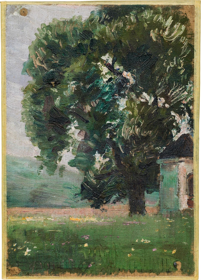 Wiese mit großem Baum and Marterl by Egon Schiele