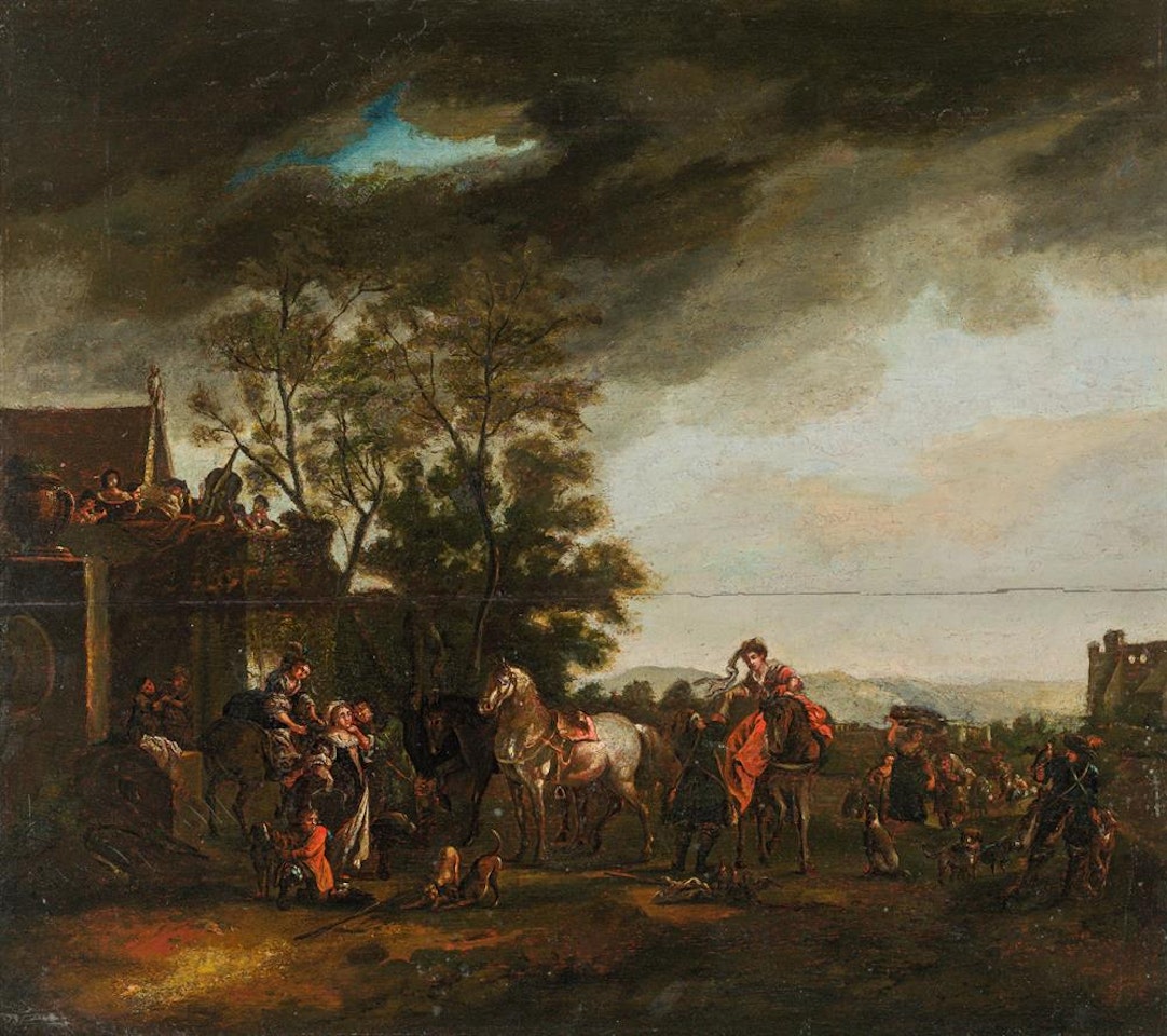 Hunting party by German School
