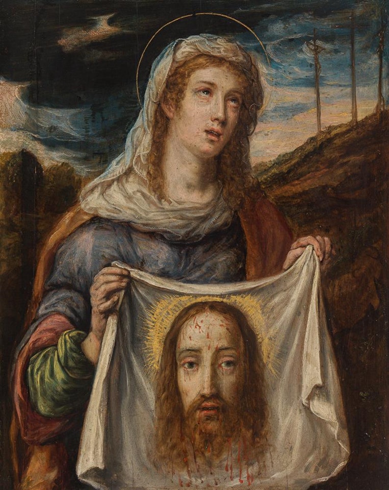 Saint Veronica holding the veil of Christ by Flemish School