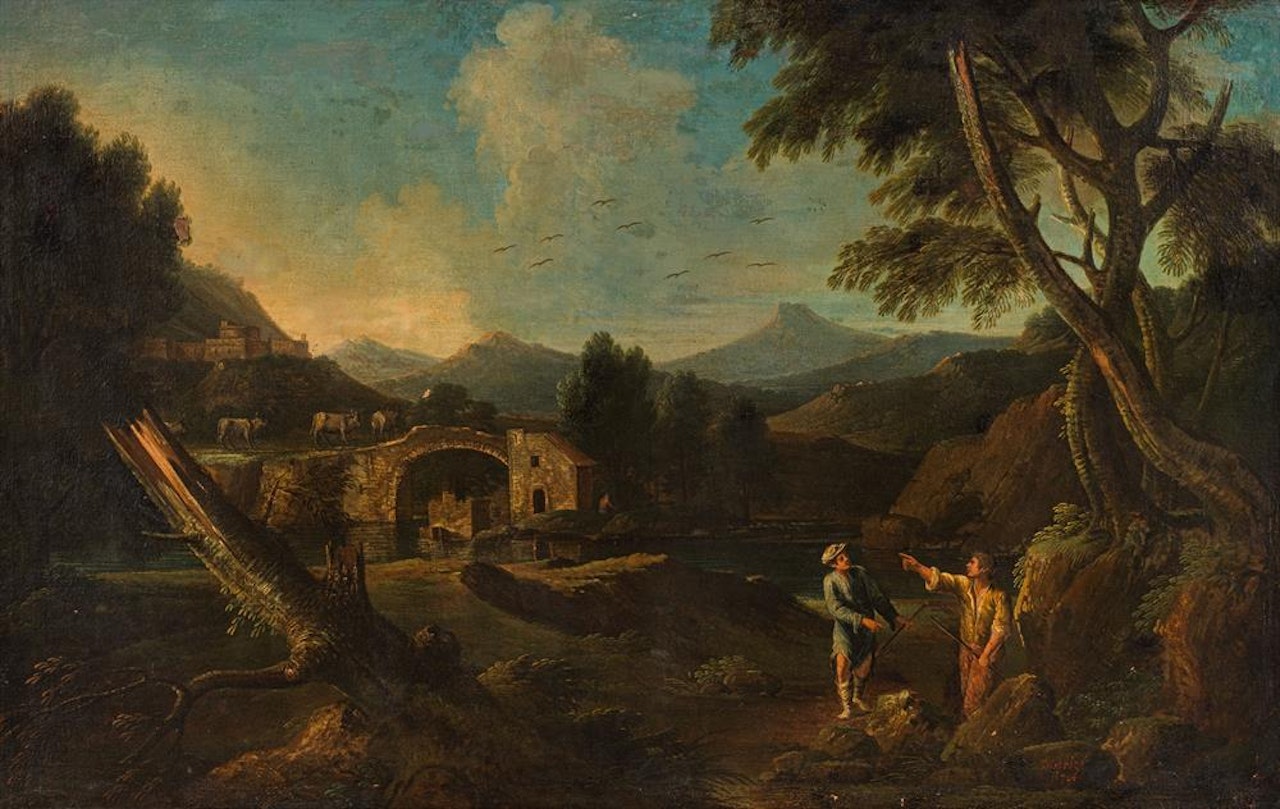 Southern landscape with fishermen on the shore by Christian Wilhelm Ernst Dietrich