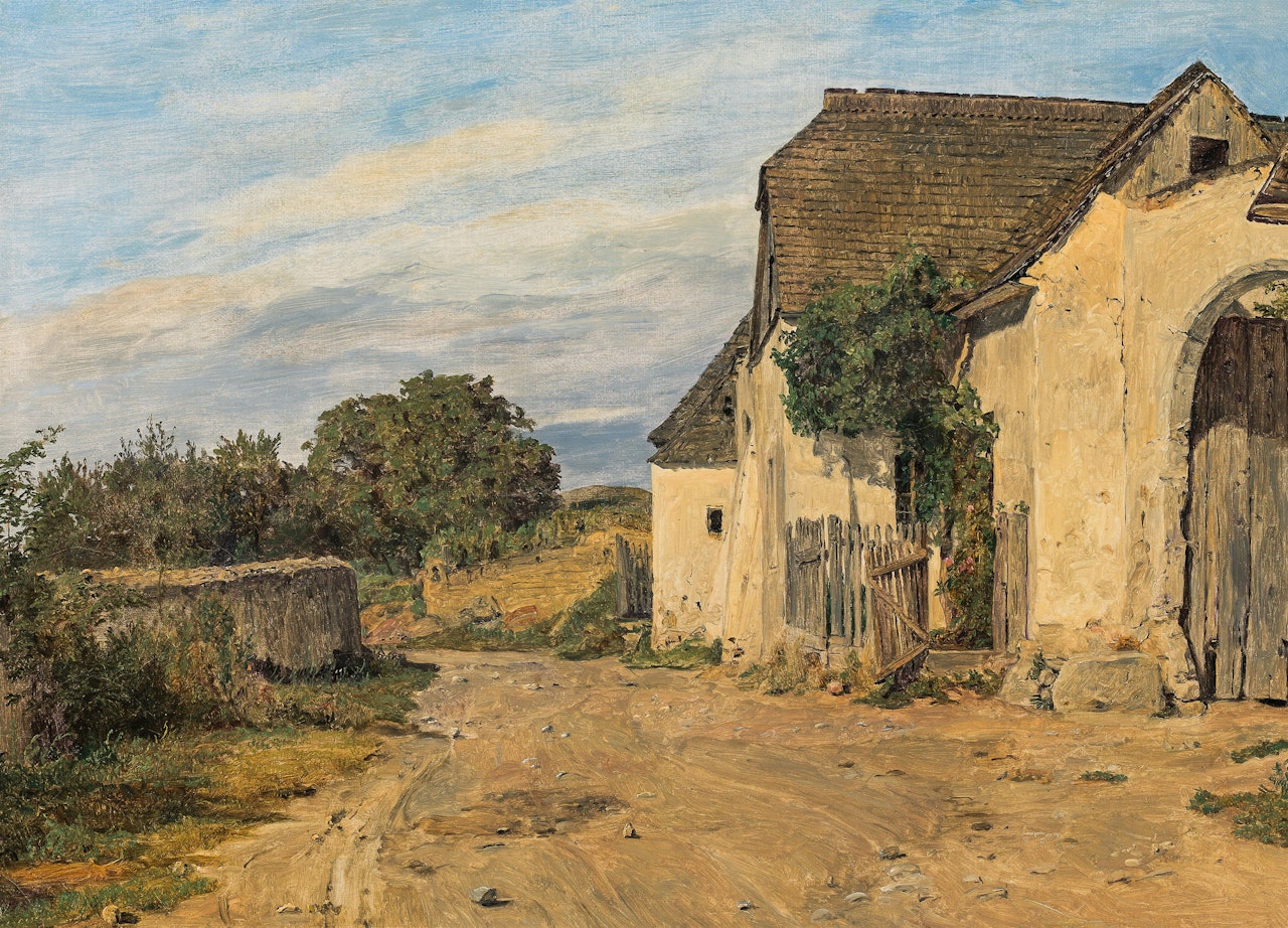 Country road with a farm in Hinterbrühl (?) by Ferdinand Georg Waldmüller