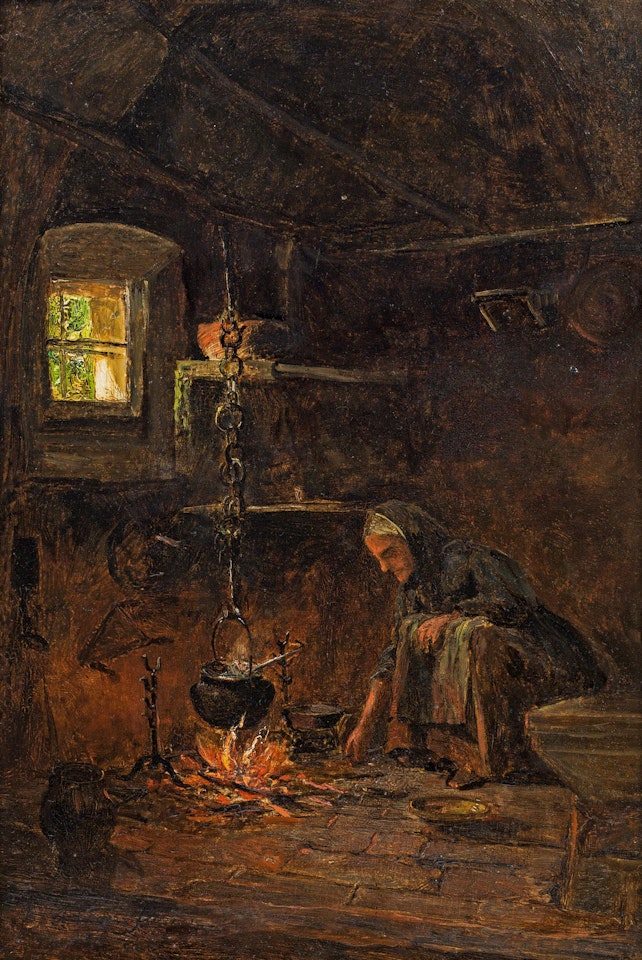 Woman at the hearthfire by Olga Wisinger-Florian