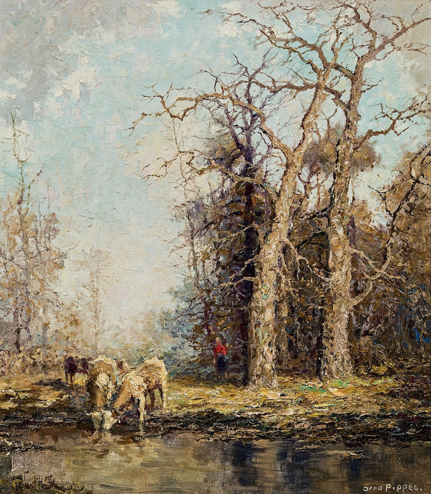 Autumn (Cows at the riverside) by Otto Pippel