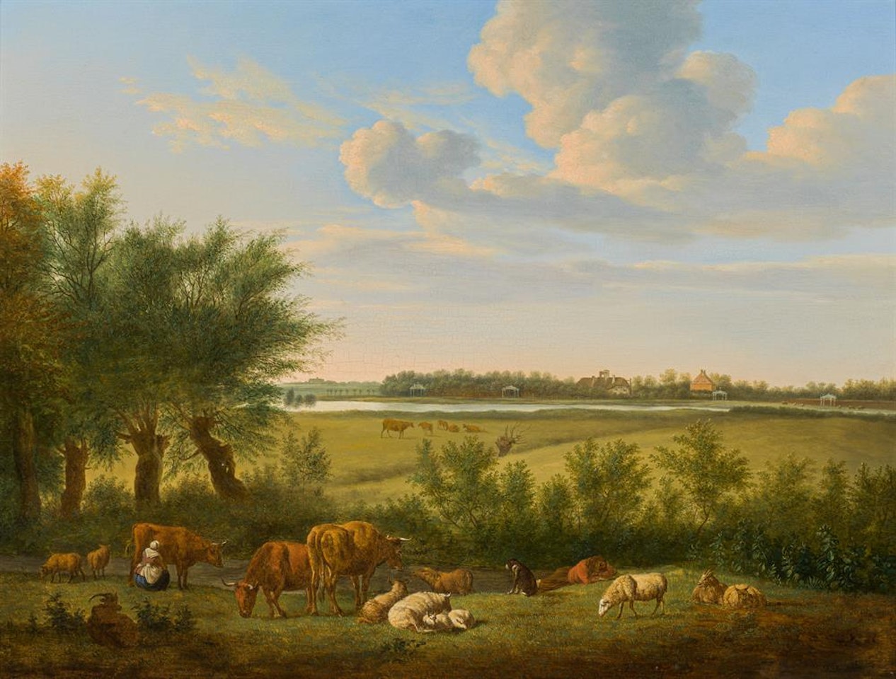 "Holländische Landschaft mit Viehherde und melkender Frau. Kopie nach Adriaen van de Velde (; -; )" by Ferdinand Georg Waldmüller