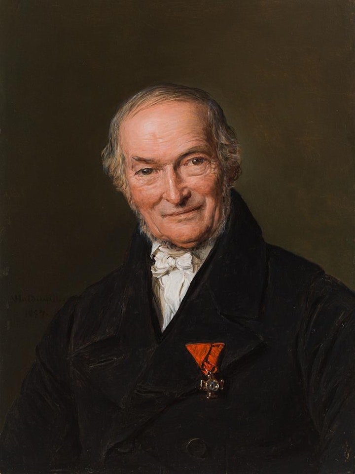 Portrait of the hat maker and purveyor to the court Franz Benoit (1784-1863) with a red medal ribbon by Ferdinand Georg Waldmüller