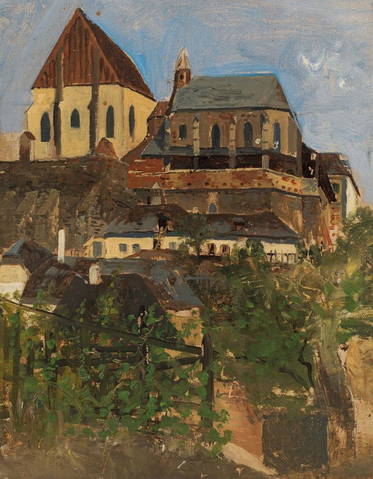 "Blick auf die Nikolaikirche und Wenzelskapelle, Znaim" by Theodor von Hörmann