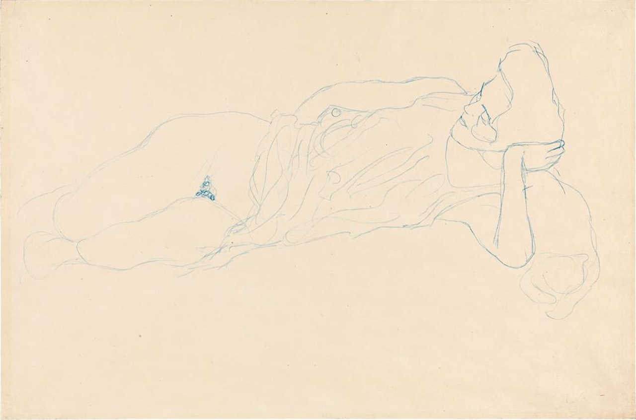 Reclining woman with raised dress; Verso: Standing woman with raised left arm by Gustav Klimt