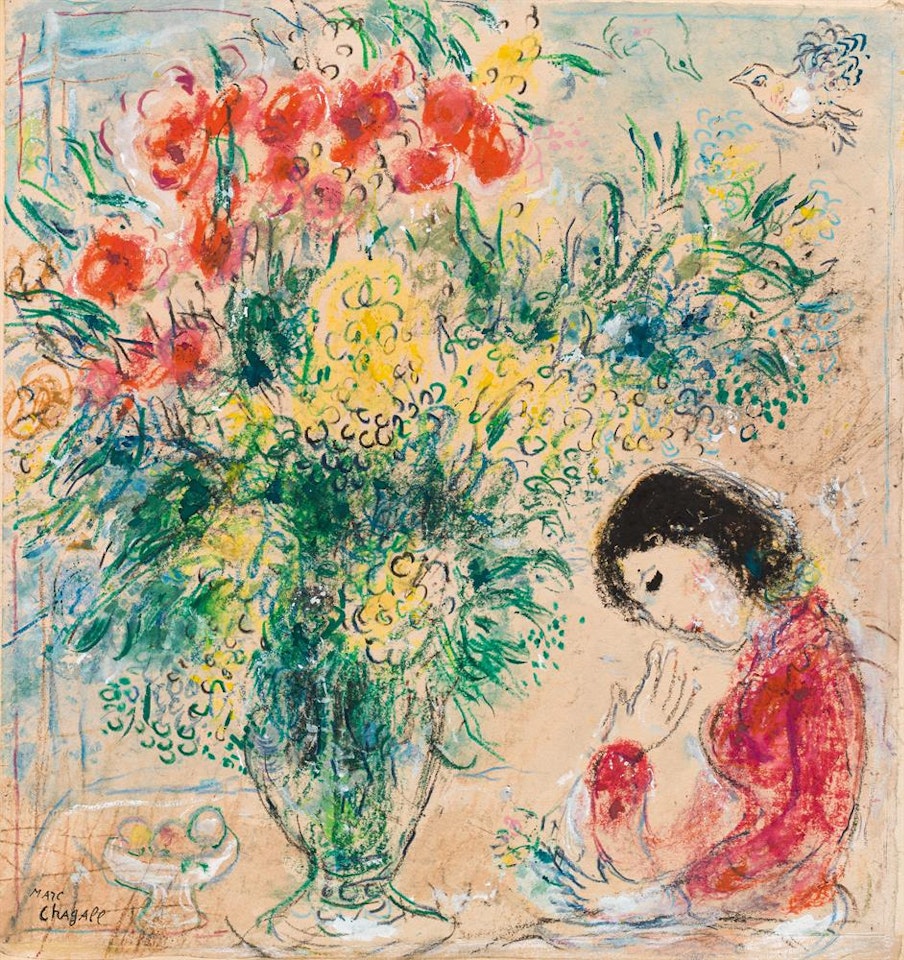 Fleurs et Femme en rêve by Marc Chagall