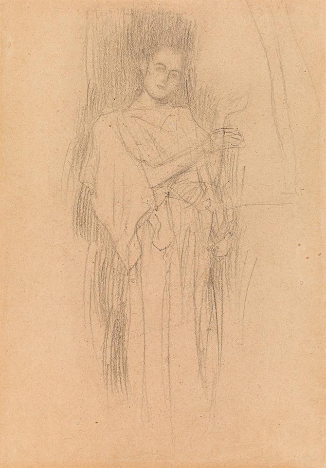 Female figure in a robe, study for "Weltliche und kirchliche Musik" by Gustav Klimt