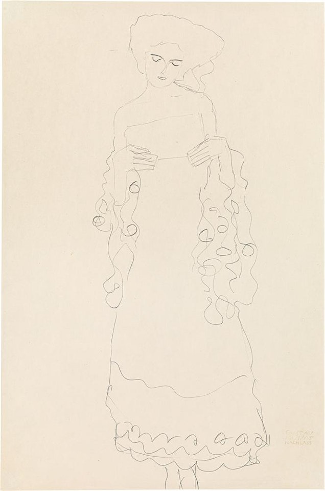 Reading or singing female figure from the front (study related to the Stoclet Frieze) by Gustav Klimt