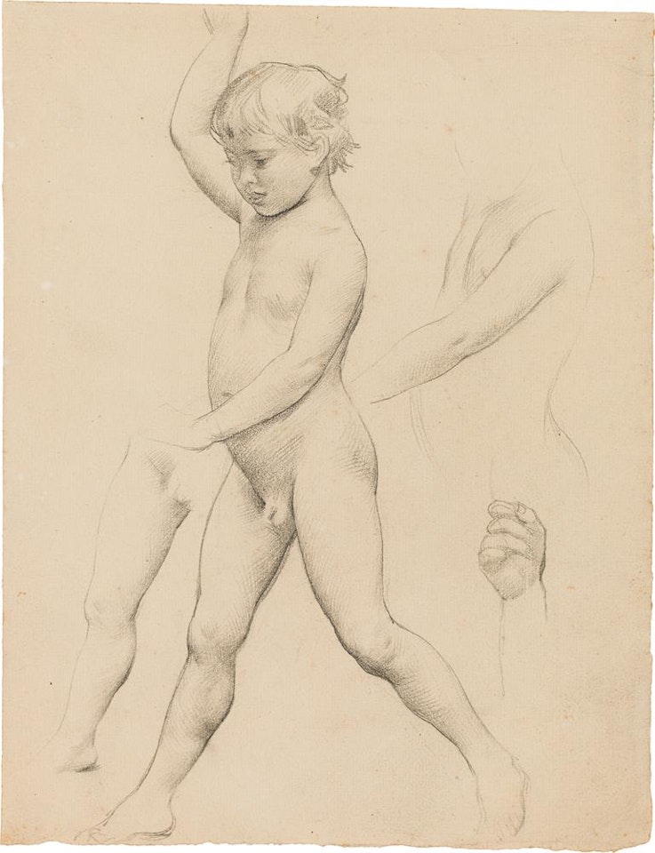 Naked boy striding to the left, arm, hand and leg studies by Gustav Klimt