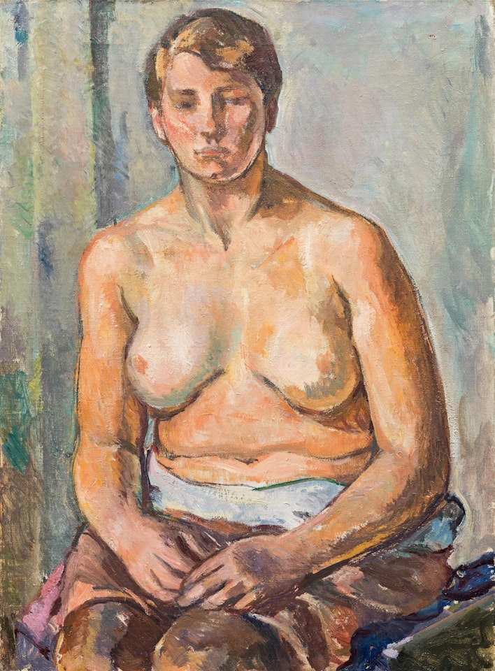 Sitting female nude by Broncia Koller-Pinell