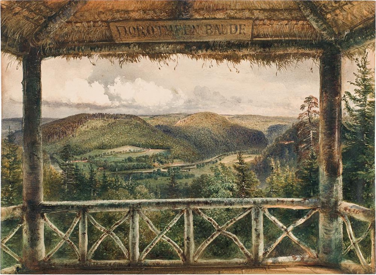 View from the Dorotheenbaude over the hills and woods of SchloÃ Grätz by Rudolf von Alt