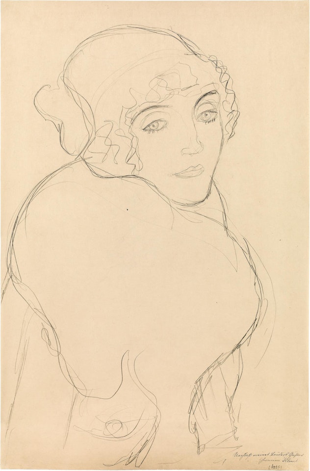 Portrait to the right (study for the portrait Der Pelzkragen) by Gustav Klimt