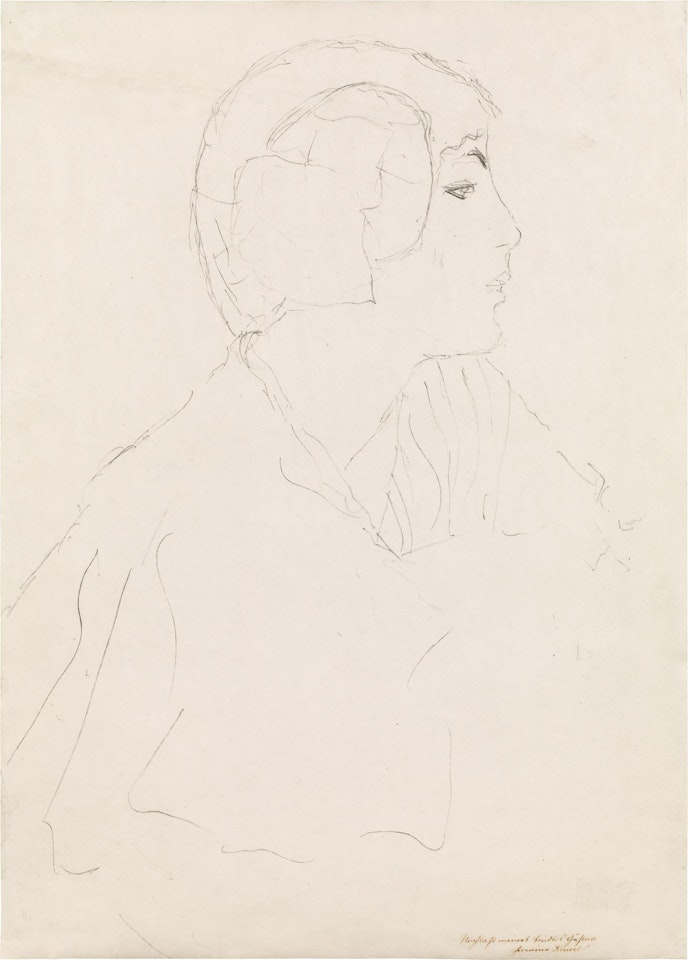 Half-length portrait of a girl in profile by Gustav Klimt