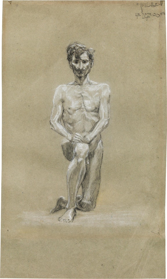 Kneeling male nude by Egon Schiele