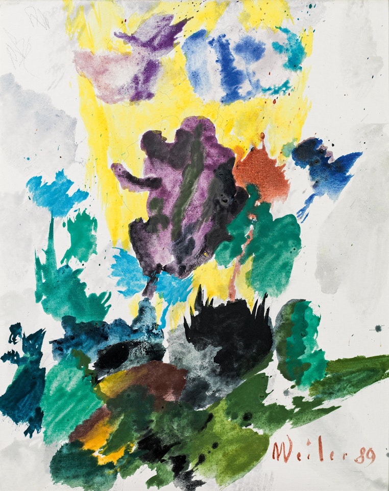 Violette Blume auf Gelb by Max Weiler