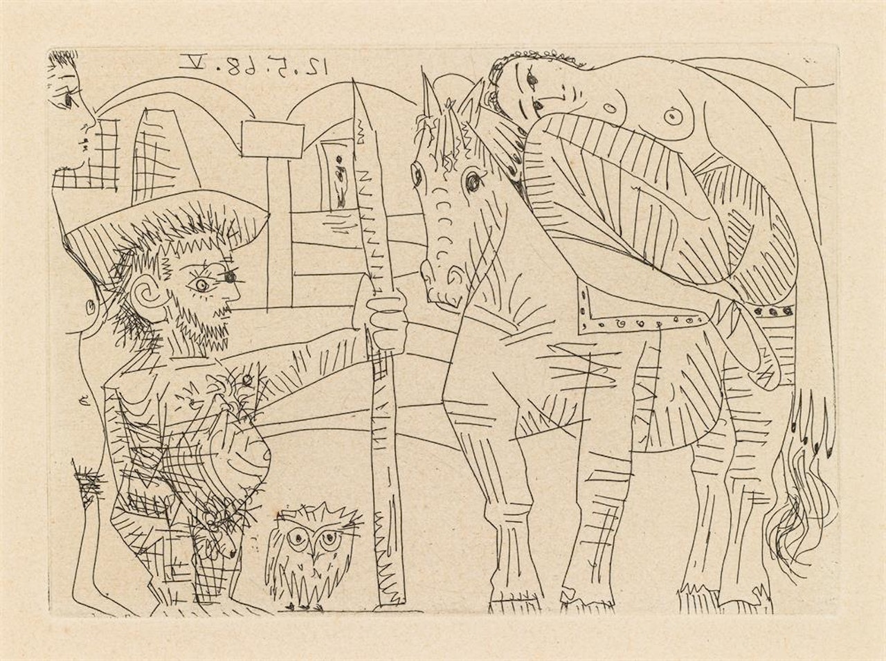 Couple, Hibou et Odalisque à Cheval (sheet 6 from "La Célestine") by Pablo Picasso