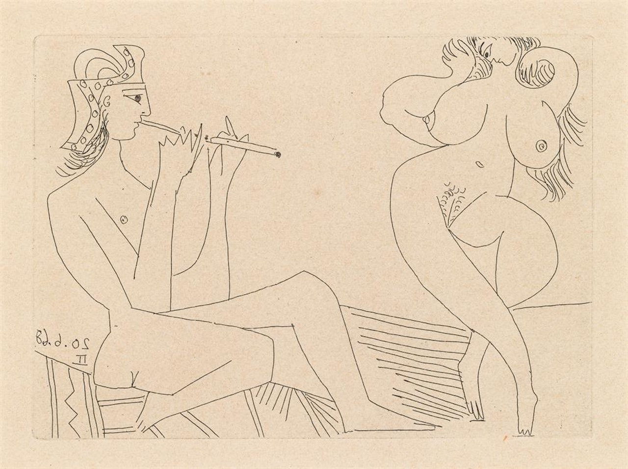 Flûtiste grec et Danseuse (sheet 44 from "La Célestine") by Pablo Picasso