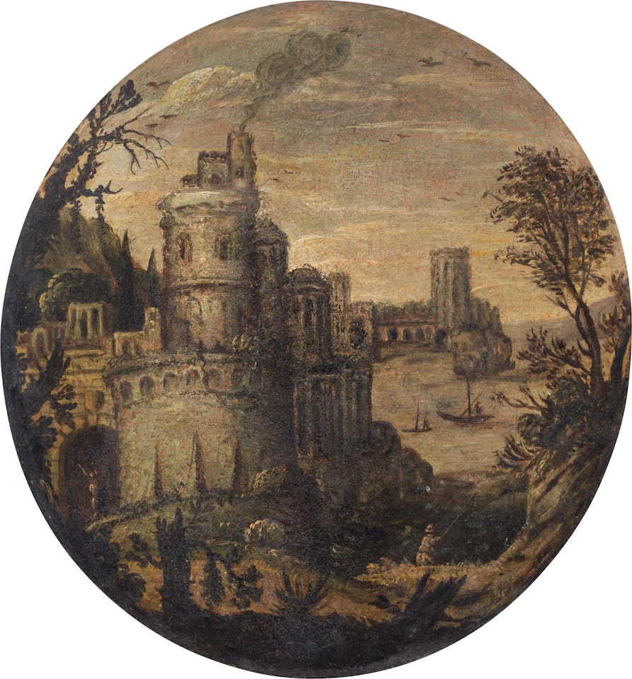 Coastal landscape with ruins by Flemish School