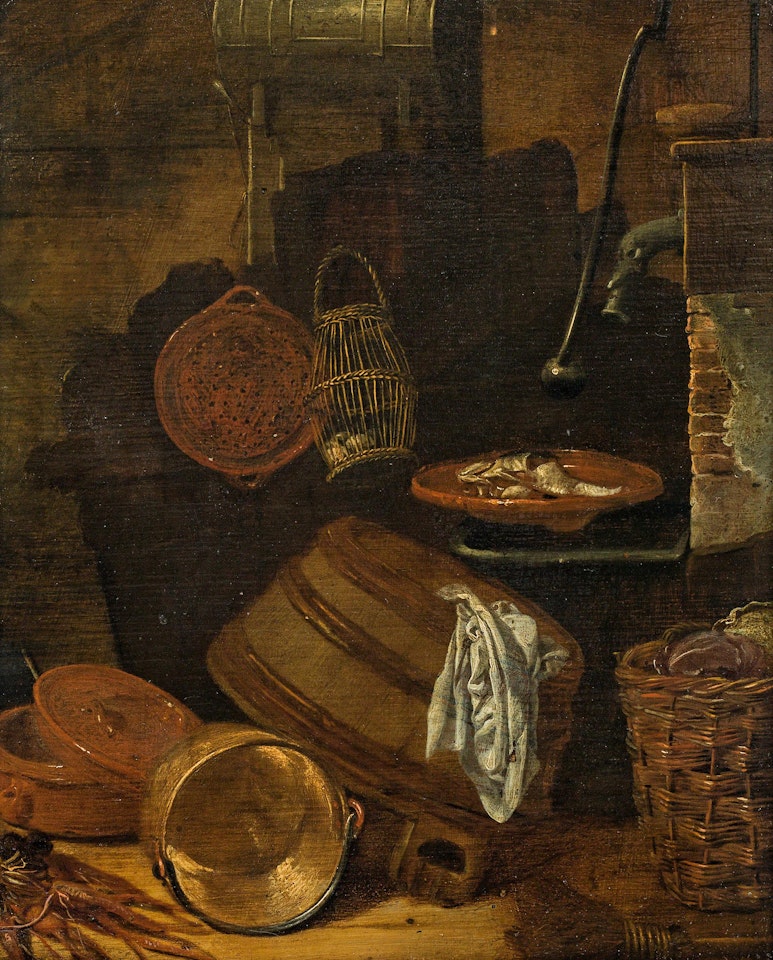 Kitchen still life by German School