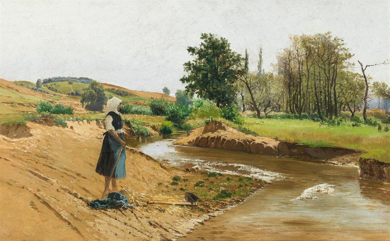 Girl by the river (motif from Hungary - Kis Bag) by Theodor von Hörmann