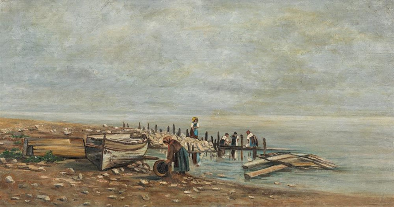 Fishermen on the beach by Theodor von Hörmann