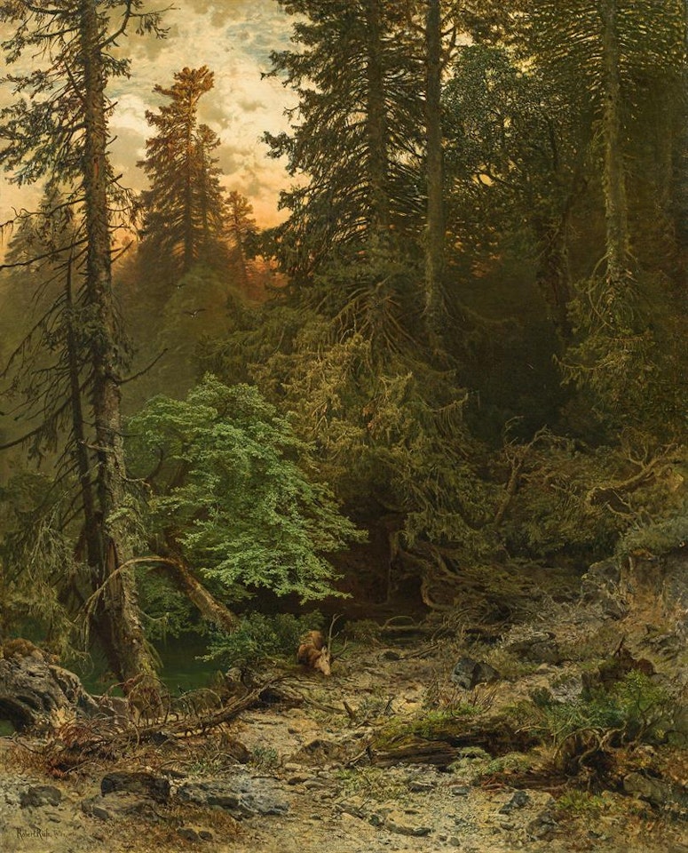 Forest clearing with stag by Robert Russ