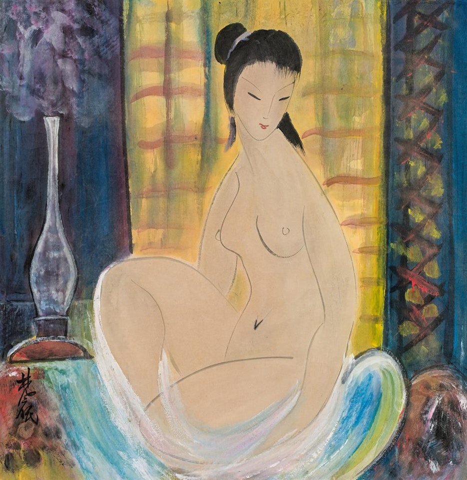 Jeune femme nue assise by Lin Fengmian