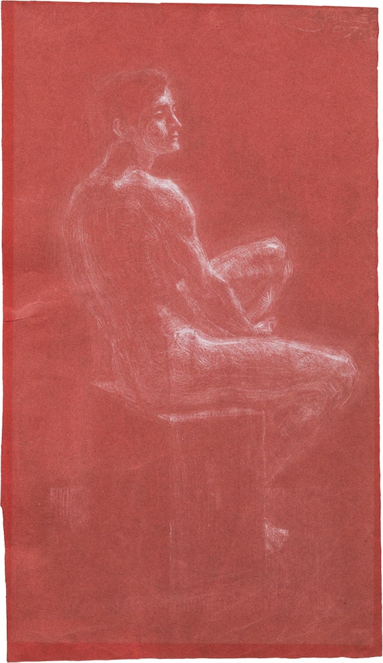 Sitting male nude by Egon Schiele