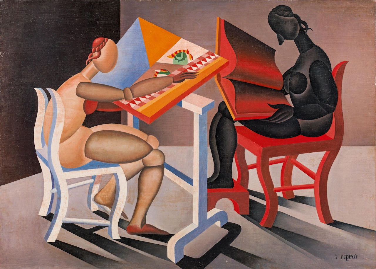 Lettrice e ricamatrice automatiche (Mecanical female reader and embroiderer) by Fortunato Depero
