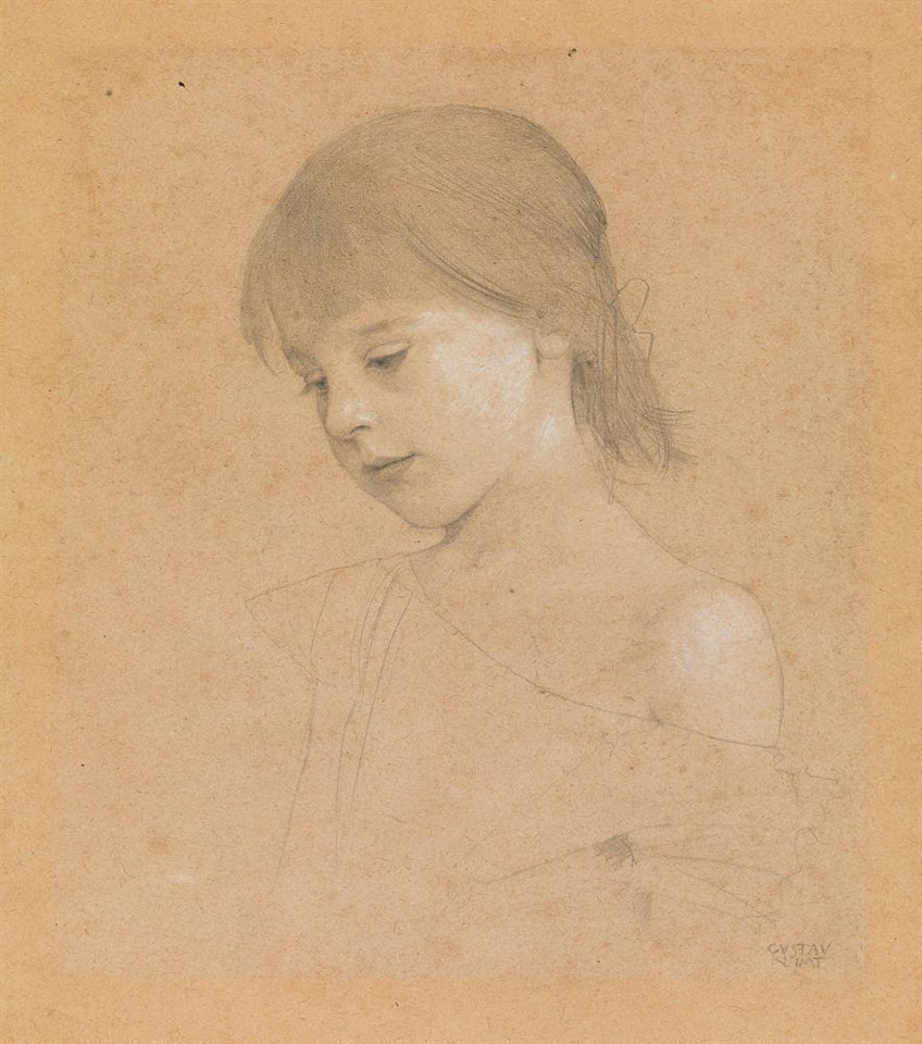 Portrait of a girl with bared shoulder by Gustav Klimt
