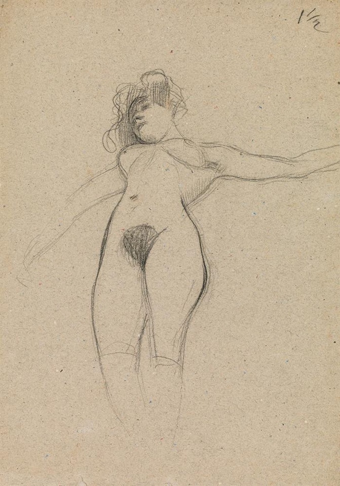 Floating nude with spreaded arms (study for "Medizin") by Gustav Klimt