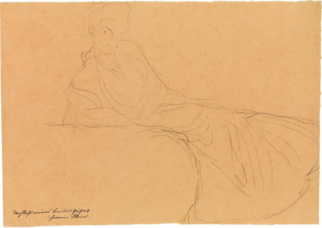 Study of a sitting woman, leaned to the right by Gustav Klimt