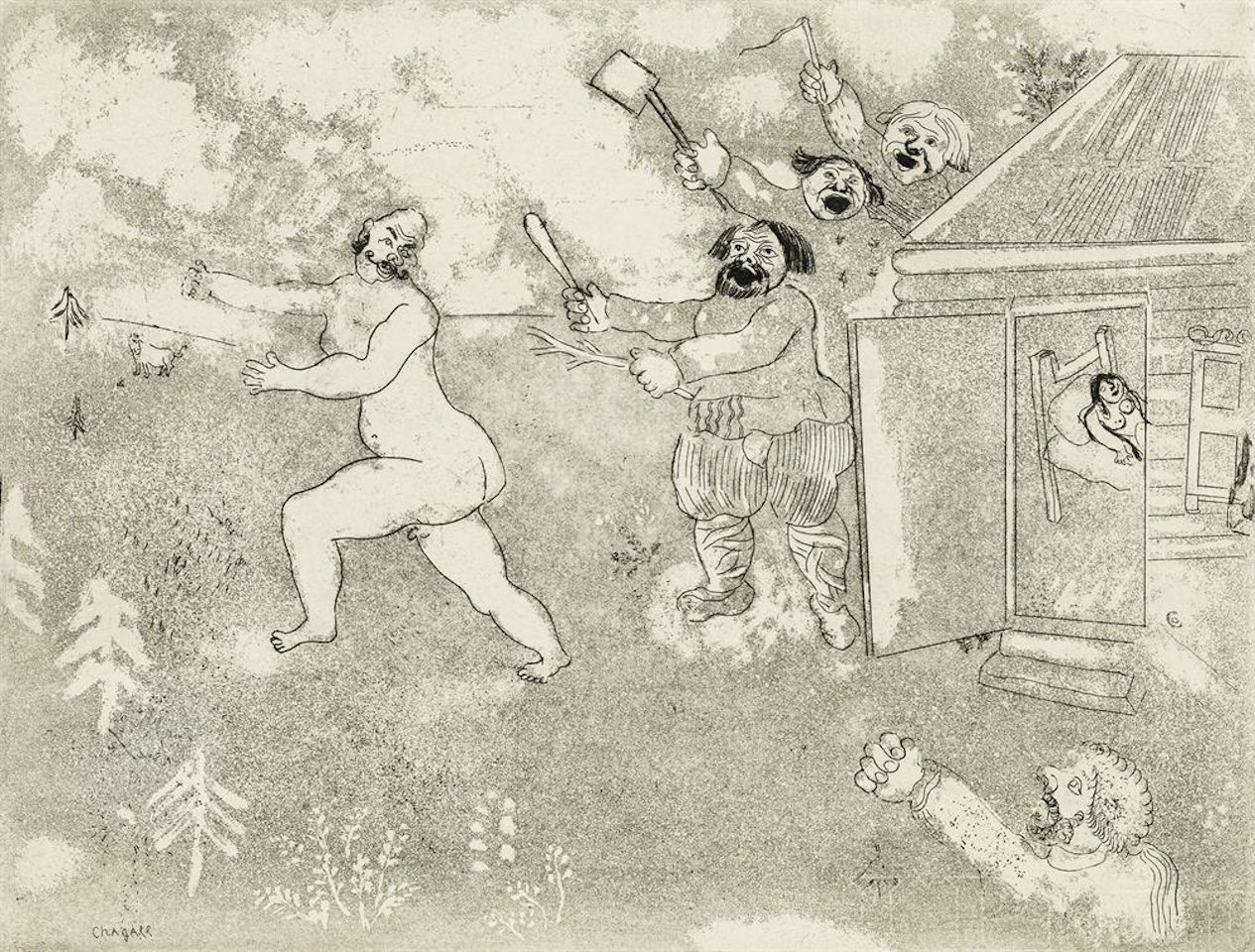 "La fuite tout nu", no. 69 from"Les Ames Mortes" by Marc Chagall