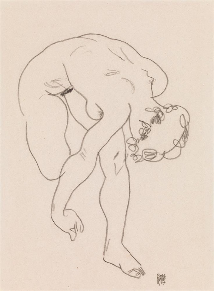 Nach vorne gebeugter Akt by Egon Schiele