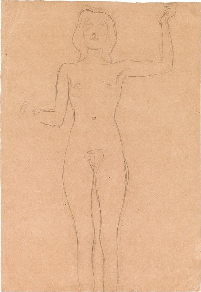 Female nude with raised arm, study for 'Pallas Athene' by Gustav Klimt