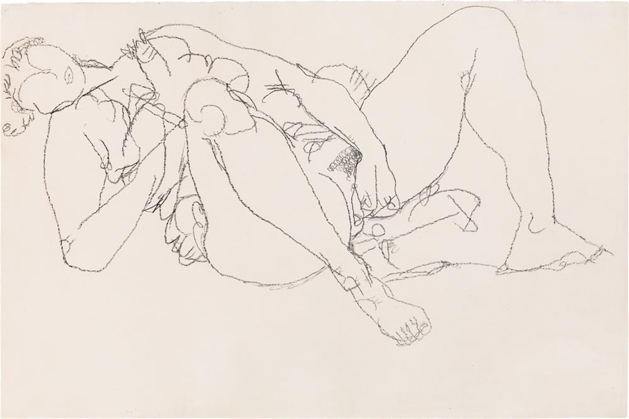 Liegender Akt, masturbierend by Egon Schiele