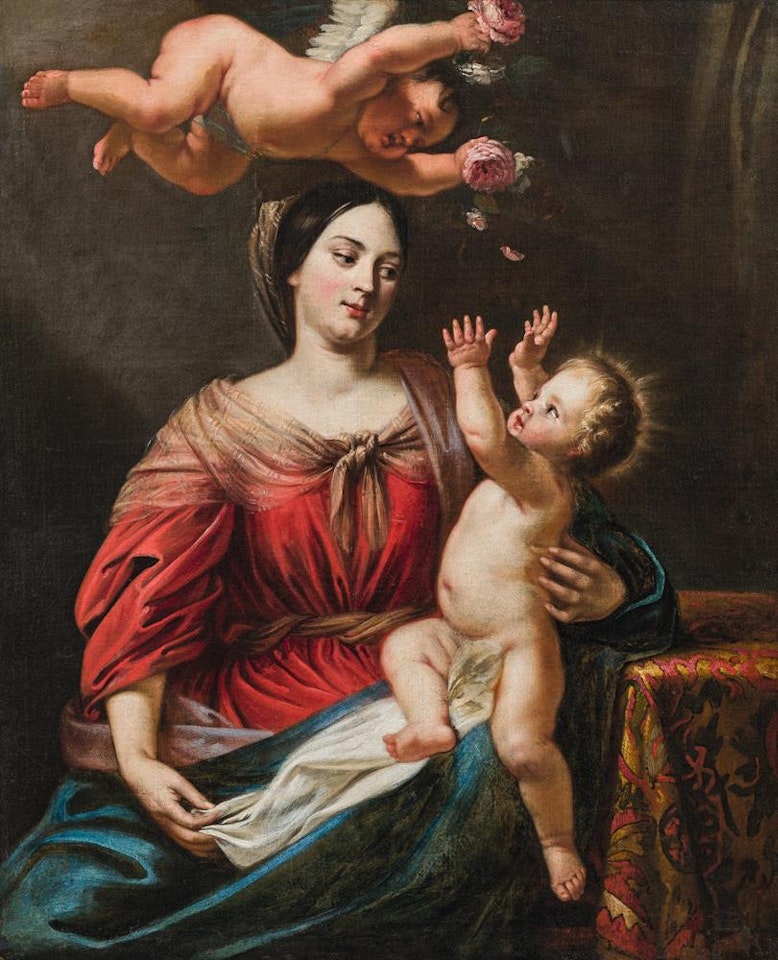 Madonna with child and angel by French School