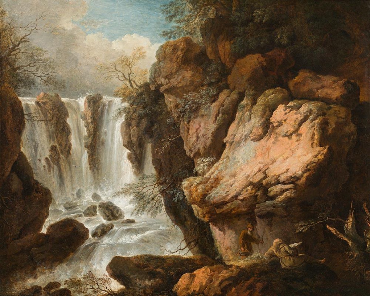 Rocky landscape with a waterfall by Christian Wilhelm Ernst Dietrich