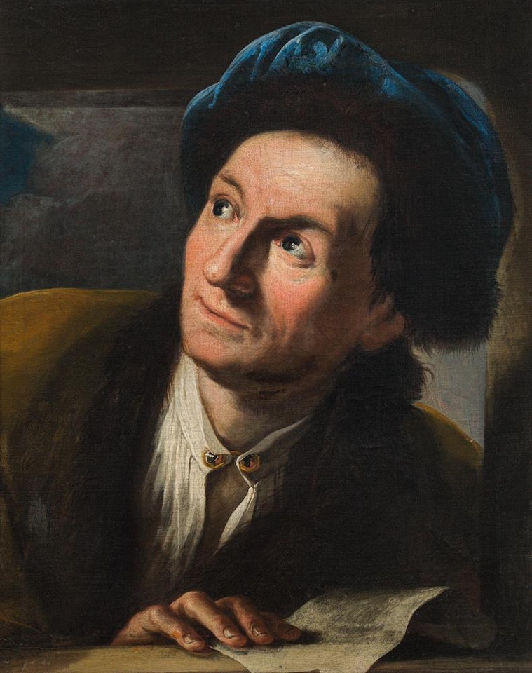 Portrait of a gentleman with a blue velvet bonnet by Venetian School