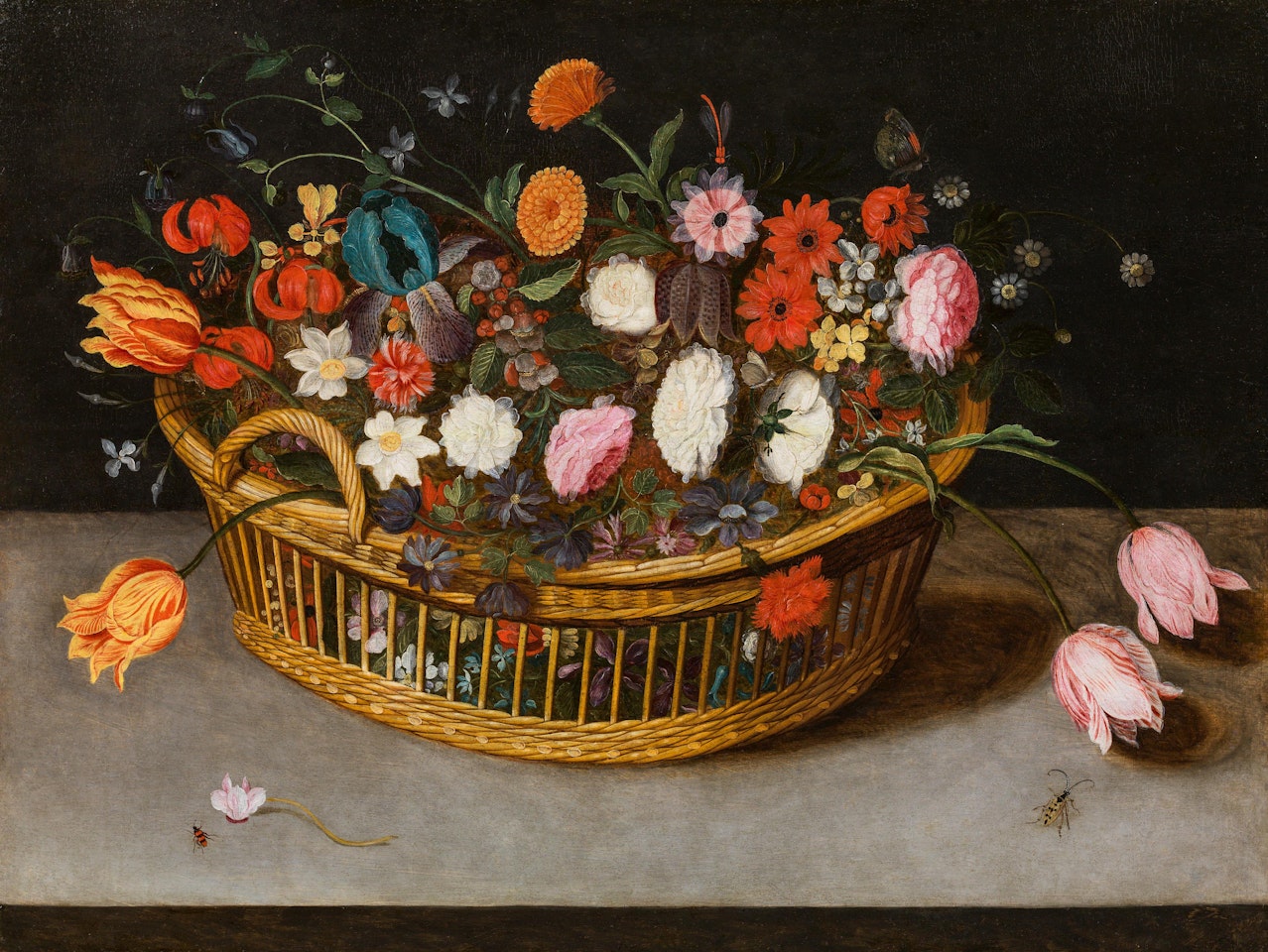 Flowers in a basket with handle by Jan Brueghel the Younger