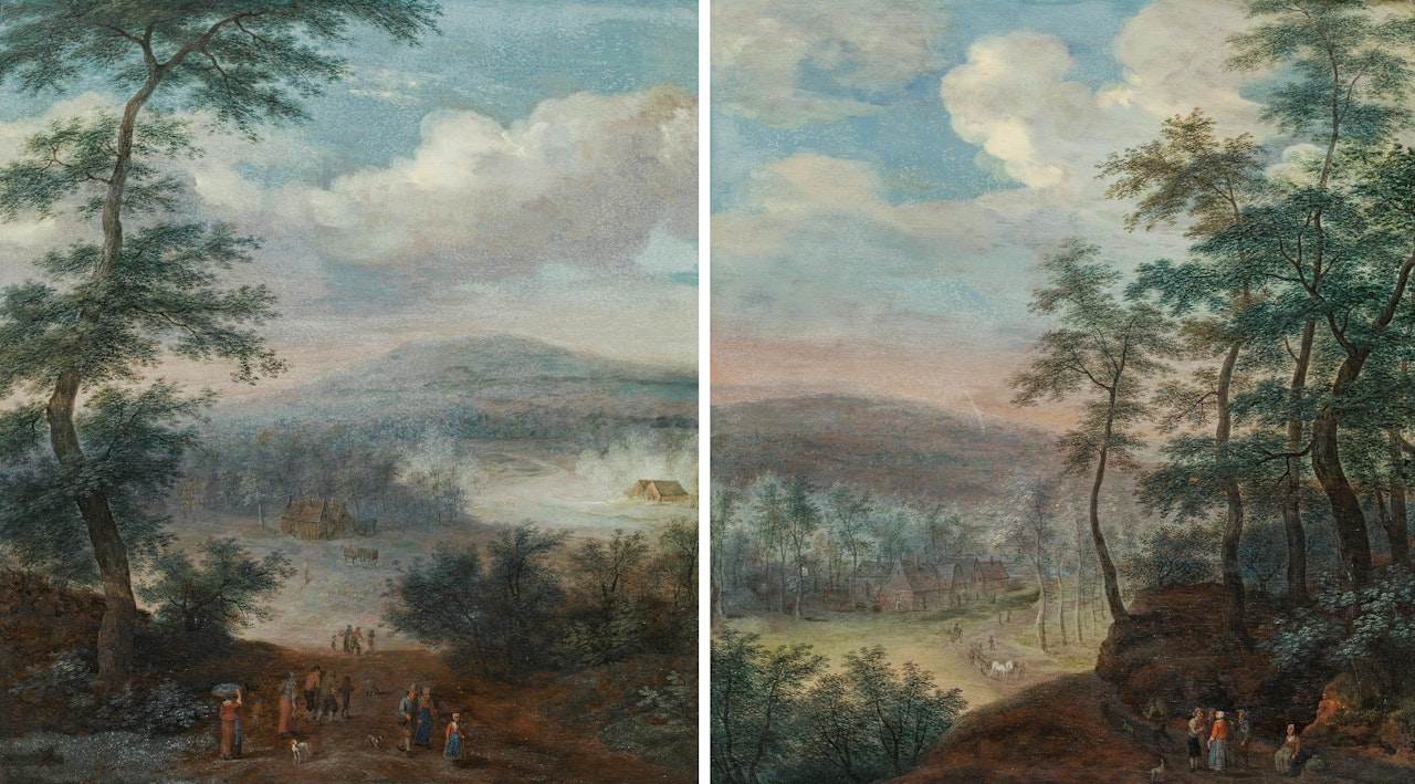 Views of villages in a landscape (counterparts) by Dutch School