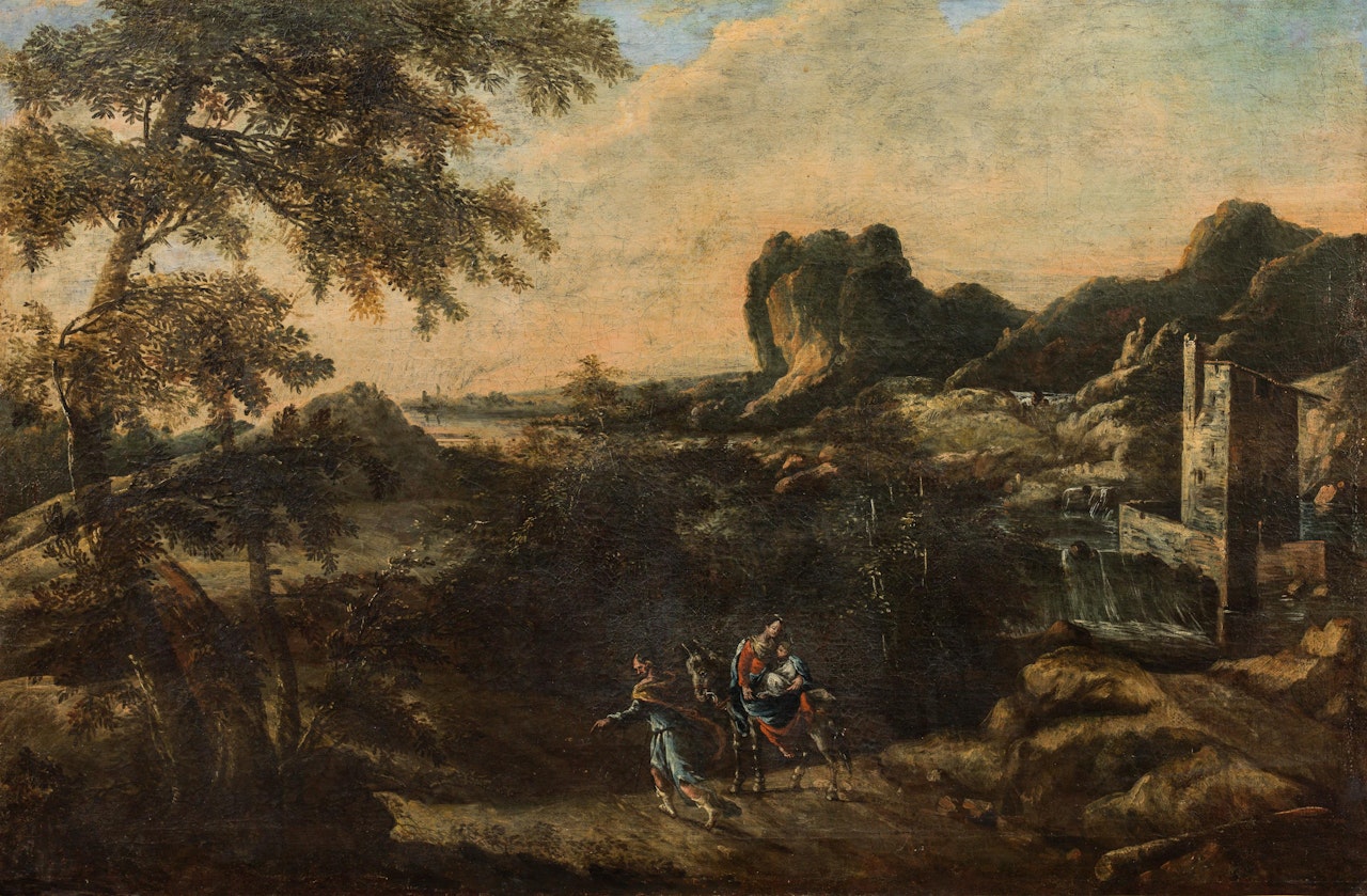 Landscape with staffage by Italian School