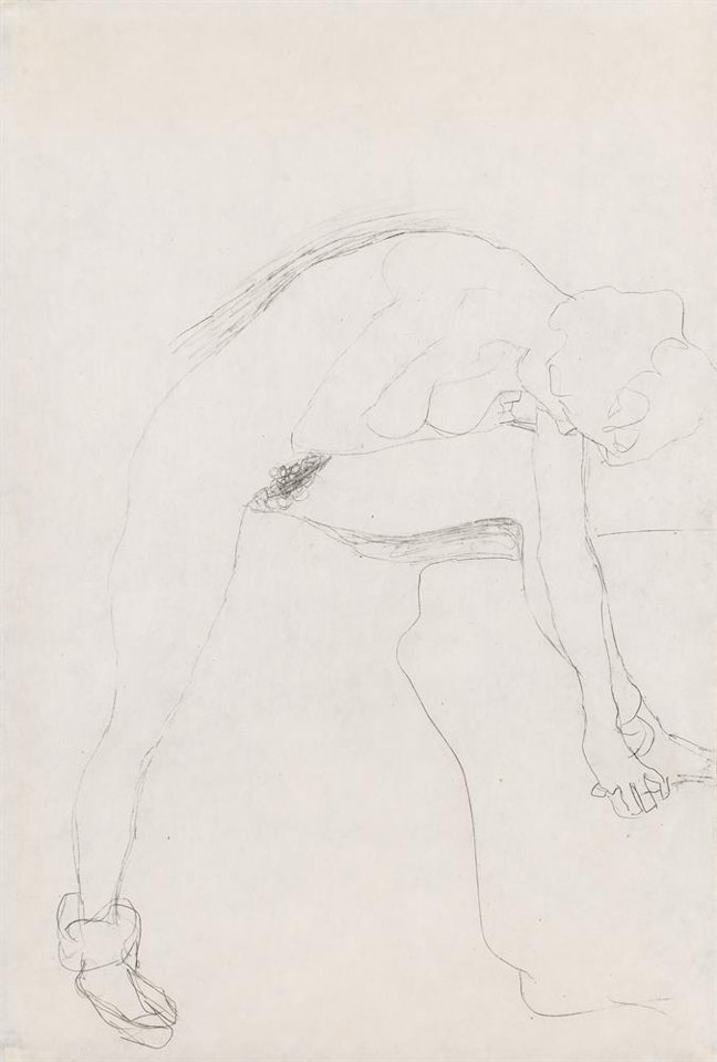 Nude bent over with leg raised to the right by Gustav Klimt
