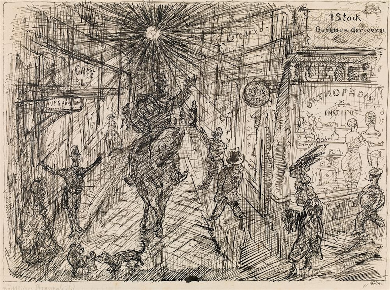 Nocturnal street scene by Alfred Kubin