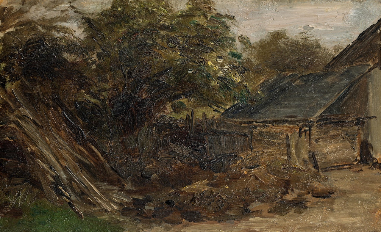 A farm house - on the reverse: a flowering shrub by Olga Wisinger-Florian
