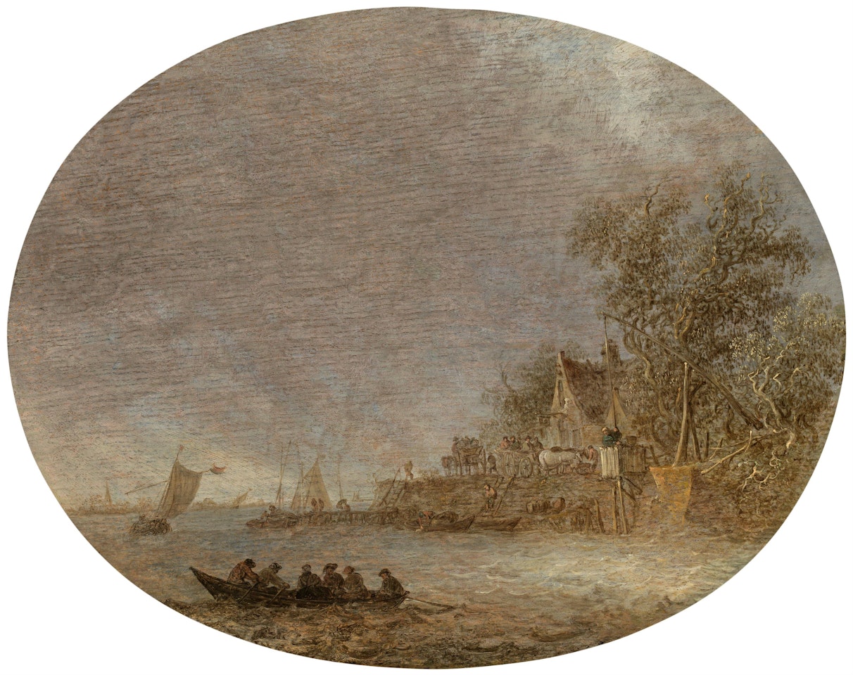 River landscape with rowboat and inn by Jan van Goyen