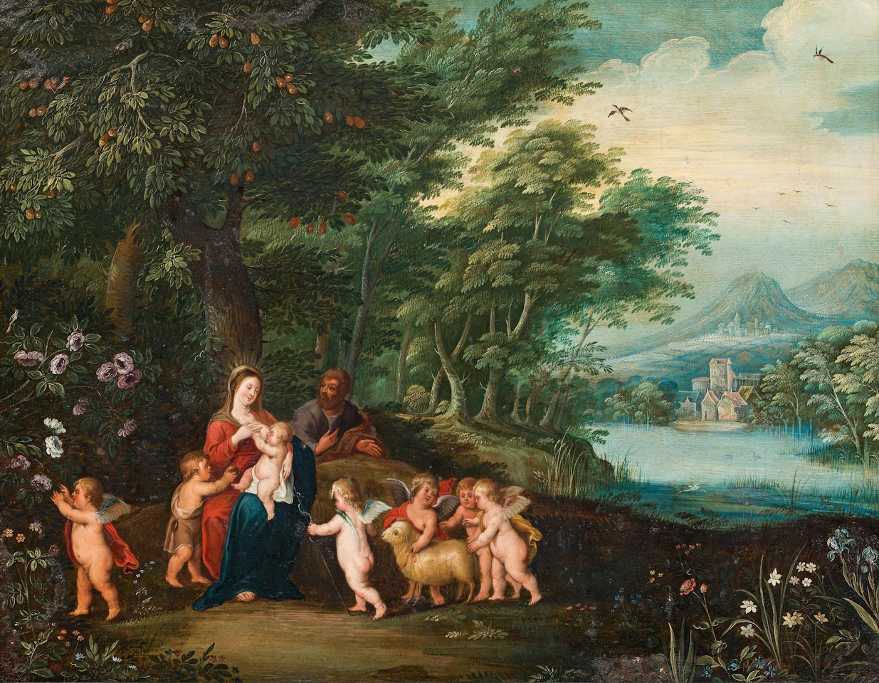 The Holy Family with the infant St. John the Baptist and angels by Jan Brueghel the Younger